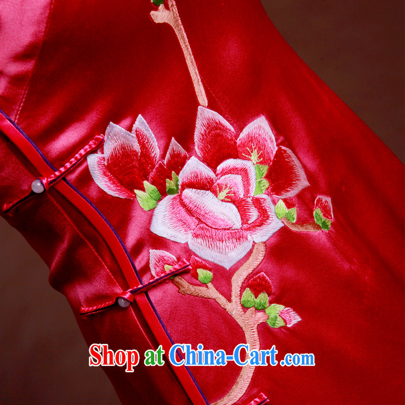 once and for all, the red embroidery cheongsam short bridal dresses silk 2014 new toast Service Advanced Custom rose red tailored 20 Day Shipping, once and for all and well (EFU), online shopping