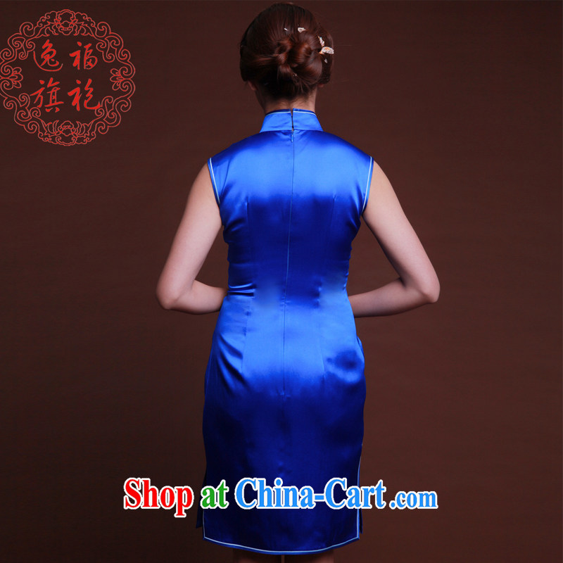 once and for all, 2015 new embroidery cheongsam dress royal blue heavy Silk Cheongsam short Chinese dinner dress advanced manually the royal blue tailored 20 Day Shipping, once and for all (EFU), and shopping on the Internet