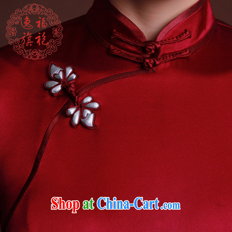 once and for all, marmalade red Silk Cheongsam dress in long-sleeved new embroidery cheongsam short Chinese Dress Advanced Customization deep red tailored 20 Day Shipping, once and for all and well (EFU), online shopping