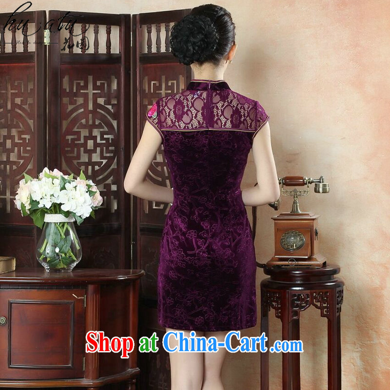 spend the summer dresses new female Chinese Chinese improved the collar lace cheongsam dress daily video thin embroidered short cheongsam - B purple 2 XL, spend, and shopping on the Internet