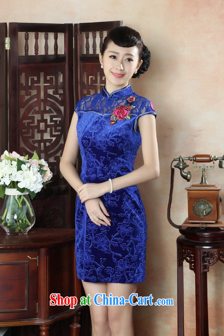 Dan smoke summer dresses new female Chinese Chinese improved, for lace cheongsam dress daily video thin embroidered short cheongsam - A blue XL pictures, price, brand platters! Elections are good character, the national distribution, so why buy now enjoy more preferential! Health