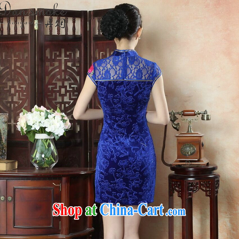 Bin Laden smoke-free summer dresses new female Chinese Chinese improved the collar lace cheongsam dress daily video thin embroidered short cheongsam - A blue XL, Bin Laden smoke, shopping on the Internet
