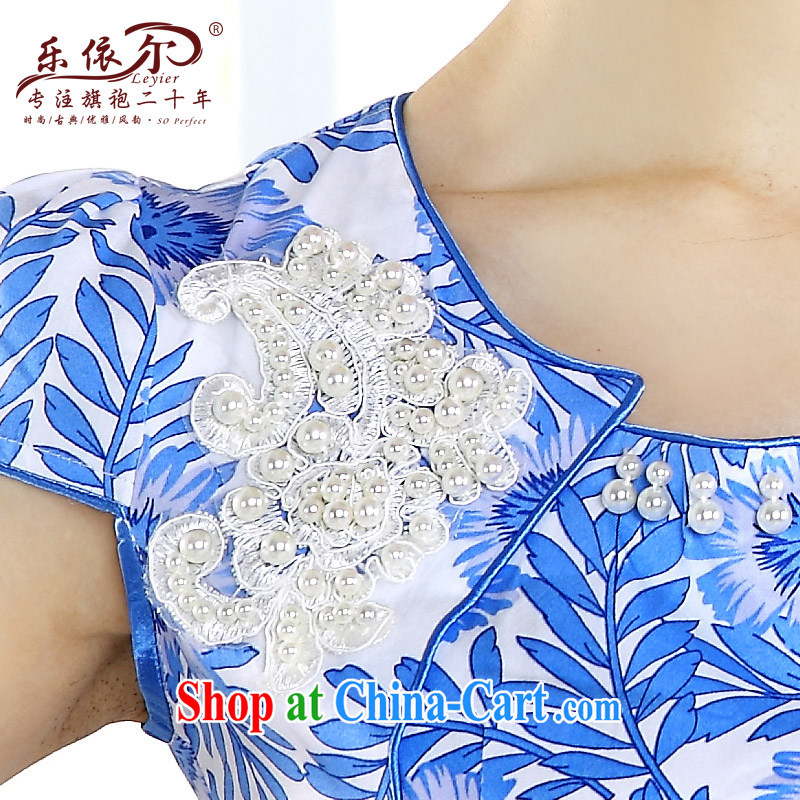 And, in accordance with blue and white porcelain classic cheongsam dress spring 2015 women dresses new short-sleeved improved lady the Pearl blue and white porcelain S, in accordance with (leyier), online shopping