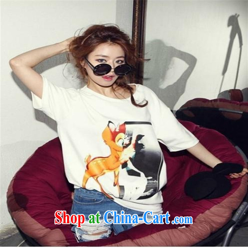 Ya-ting store 2014 summer new female stars from you, Kim Ji-hyun, with small deer stamp duty short-sleeved shirt T 6126316 white, code, blue rain bow, and shopping on the Internet