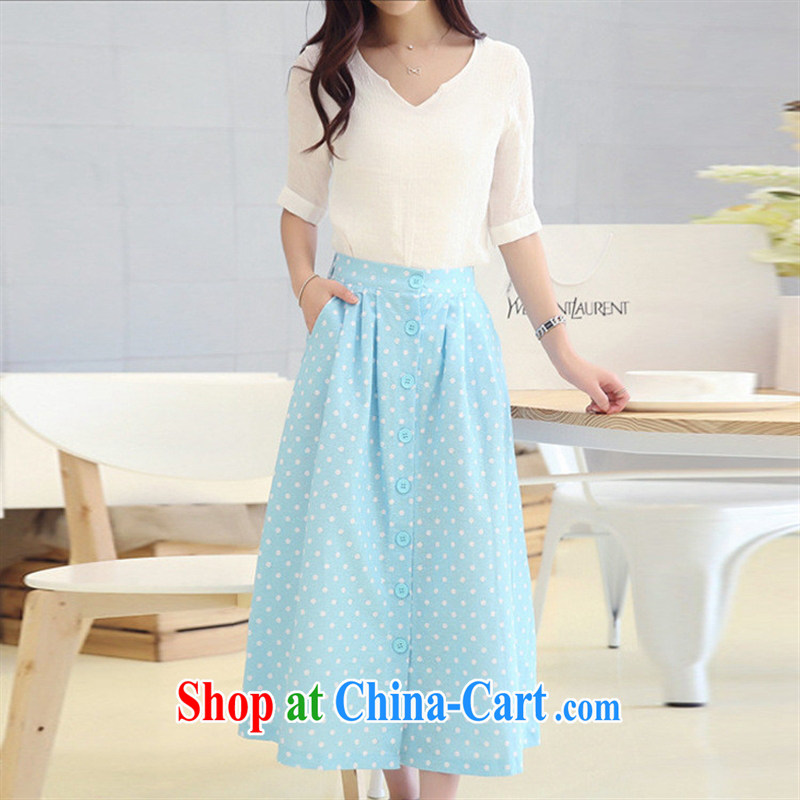 Ya-ting store 2014 summer new female Korean Wave, dresses the waist graphics slim skirt 2-piece set 61,519 white + blue L, blue rain bow, and shopping on the Internet
