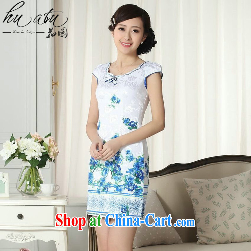 spend the summer dresses Women's clothes lady stylish jacquard cotton cultivating short cheongsam dress Chinese new improved cheongsam dress figure-color 2 XL, figure, and shopping on the Internet
