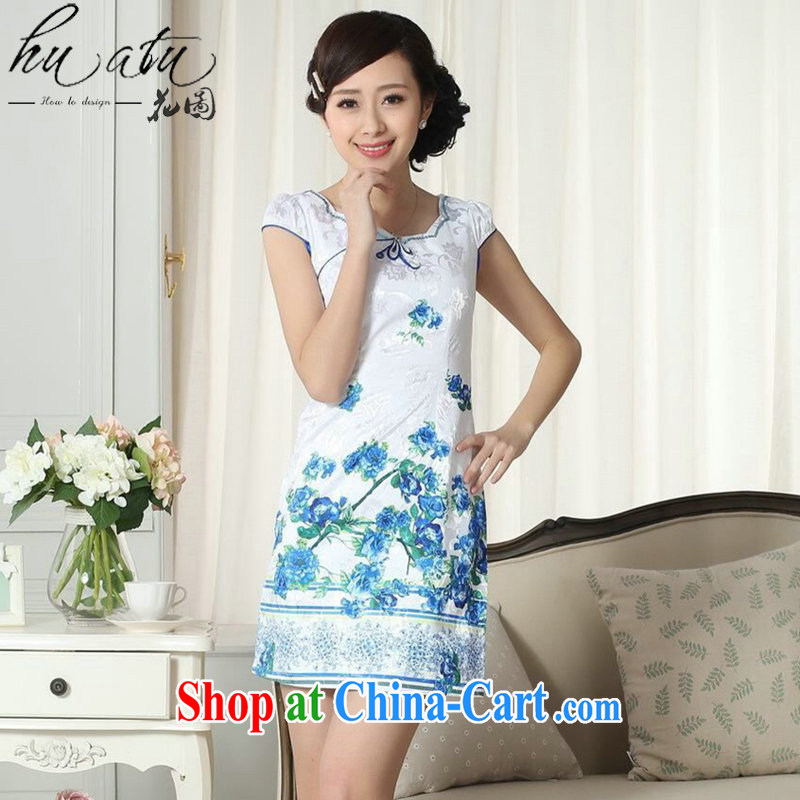 spend the summer dresses Women's clothes lady stylish jacquard cotton cultivating short cheongsam dress Chinese new improved cheongsam dress figure-color 2 XL, figure, and shopping on the Internet