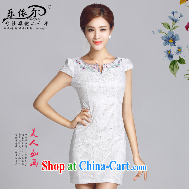 And, in accordance with antique improved lady dresses spring 2015 new embroidery flower cheongsam dress daily cultivating short cheongsam white S