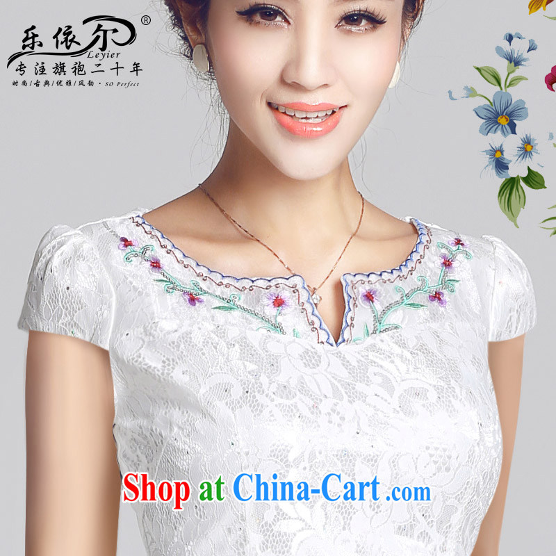 And, in accordance with antique improved lady dresses spring 2015 new embroidery flower cheongsam dress daily cultivating short cheongsam white S, music, in accordance with (leyier), shopping on the Internet