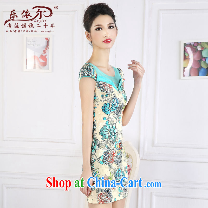And, in accordance with antique Ethnic Wind stamp short cheongsam 2015 spring new short-sleeved improved female cheongsam dress the drill green XXL, music, in accordance with (leyier), online shopping
