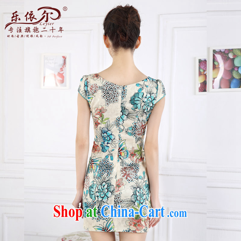 And, in accordance with antique Ethnic Wind stamp short cheongsam 2015 spring new short-sleeved improved female cheongsam dress the drill green XXL, music, in accordance with (leyier), online shopping