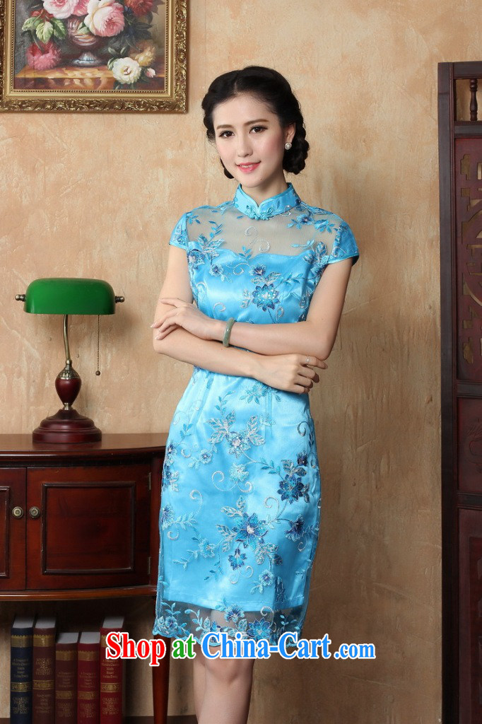 Take the new summer improved female cheongsam dress fashion style retro Chinese lace daily dresses short dresses, blue 2 XL pictures, price, brand platters! Elections are good character, the national distribution, so why buy now enjoy more preferential! Health