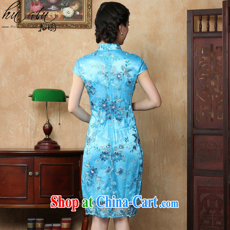 Take the new summer improved female cheongsam dress fashion style retro Chinese lace daily dresses short dresses, blue 2 XL, figure, and shopping on the Internet
