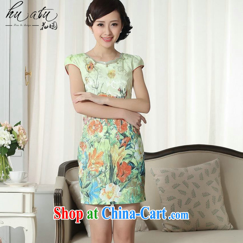 spend the summer with new clothes and stylish jacquard cotton cultivating short cheongsam dress stamp lace collar improved cheongsam dress such as the color 2 XL, figure, and shopping on the Internet