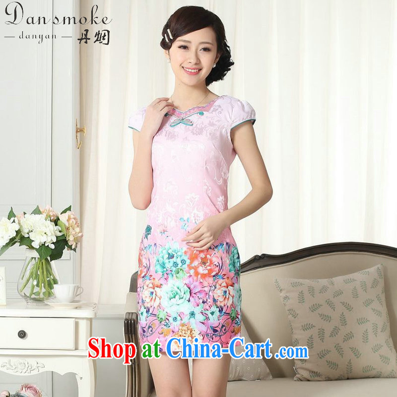Dan smoke summer new female elegance Chinese cheongsam beauty improved graphics thin stamp pink short dresses such as the color 2 XL, Bin Laden smoke, shopping on the Internet