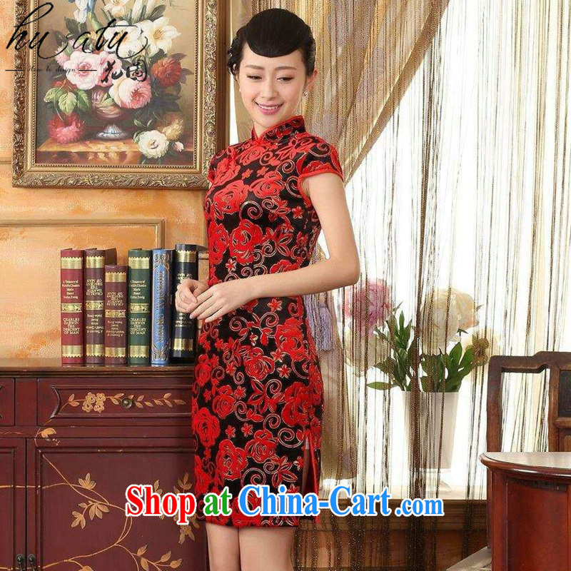 spend the summer cheongsam dress new Chinese improved, for stretch the wool stylish classic retro short-sleeved short cheongsam red 2 XL, figure, and shopping on the Internet