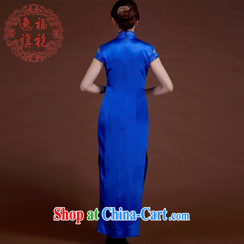 once and for all, high-end embroidery cheongsam star with royal blue heavy silk Chinese dinner with the manual Custom Blue tailored 20 Day Shipping, once and for all (EFU), and, on-line shopping