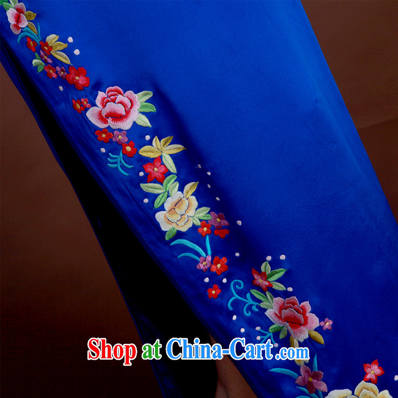 once and for all, high-end embroidery cheongsam star with royal blue heavy silk Chinese dinner with the manual Custom Blue tailored 20 Day Shipping, once and for all (EFU), and, on-line shopping