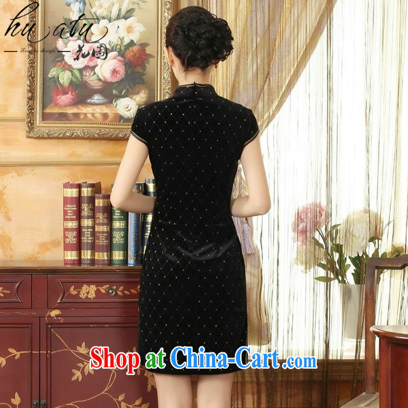Take the Chinese qipao summer new girls improved the collar and elegant stretch the wool stylish classic short-sleeved short cheongsam black XL, figure, and shopping on the Internet