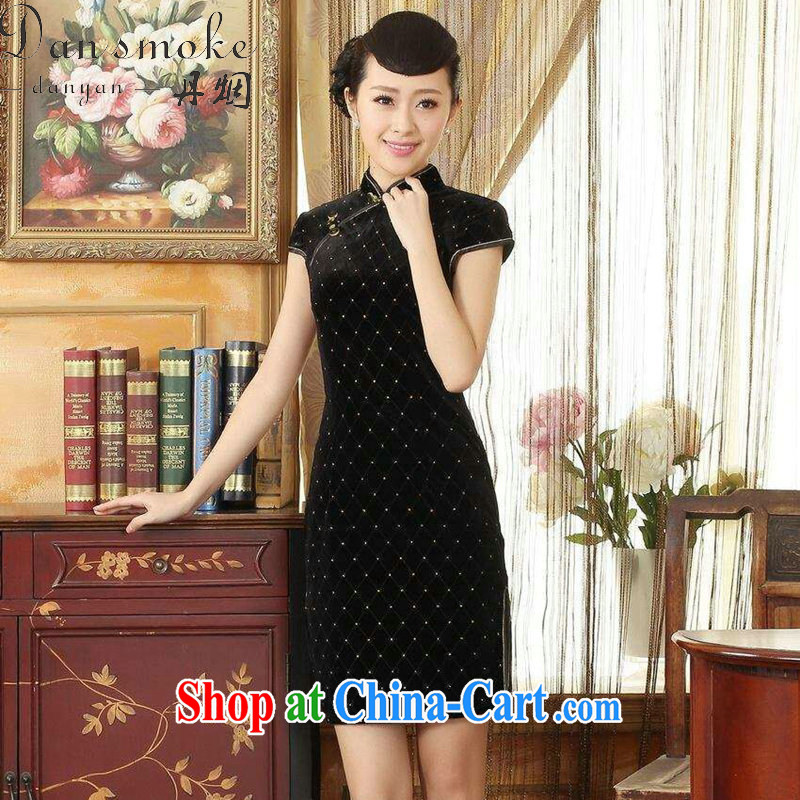 Bin Laden smoke Chinese qipao summer new women with improved the collar and elegant stretch the wool stylish classic short-sleeved short cheongsam black 2 XL, Bin Laden smoke, shopping on the Internet