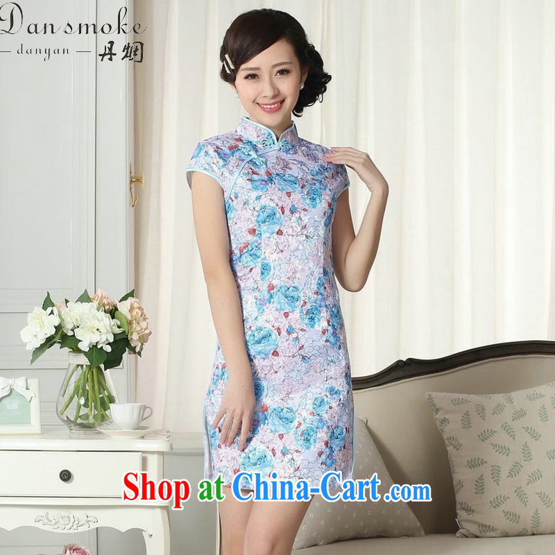Dan smoke lady stylish summer dresses Women's clothes jacquard cotton cultivating short cheongsam dress new Chinese, for a tight outfit such as the color 2 XL, Bin Laden smoke, shopping on the Internet