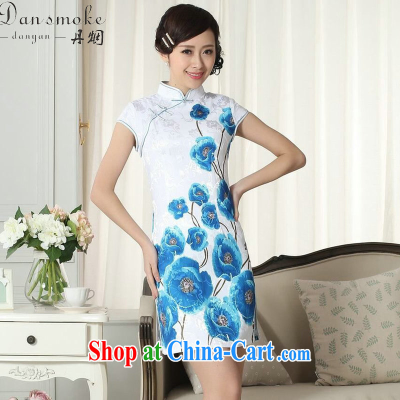 Bin Laden smoke summer dresses Women's clothes everyday stylish jacquard cotton cultivating short cheongsam dress new Chinese, for goods such as dresses the color 2 XL