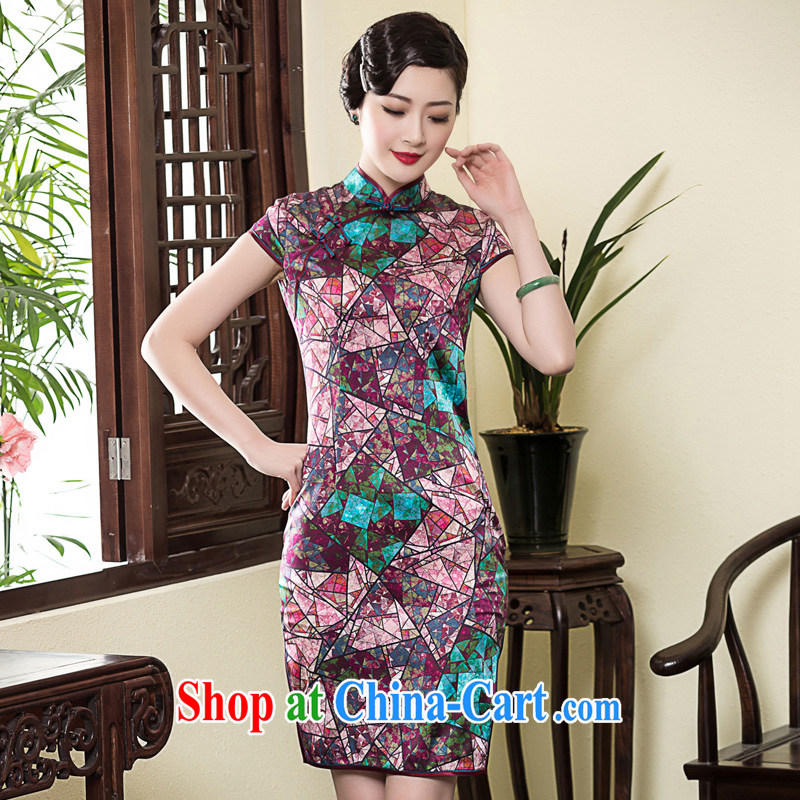 Yin Yue seal 2015 spring and summer, diamond heavy Silk Cheongsam dress improved cultivating retro sauna silk dress cheongsam picture color XXL seal, Yin Yue, shopping on the Internet