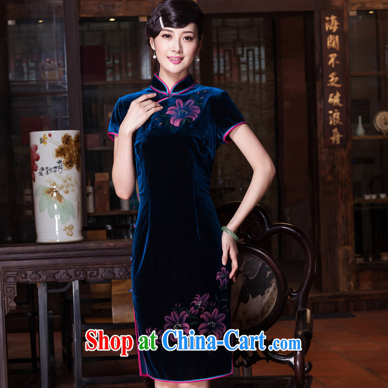Yin Yue seal 2015 spring and summer new wool hand-painted improved cheongsam Korea Daily retro upscale cheongsam dress wine red in mind XXL seal, Yin Yue, shopping on the Internet
