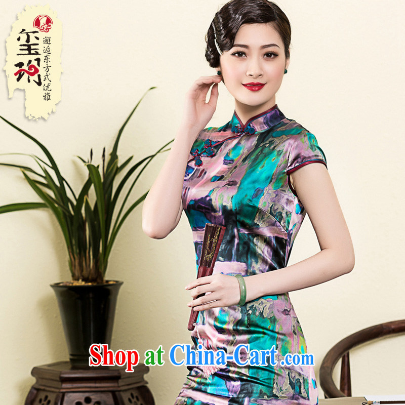 Royal Seal Yin Yue 2015 spring and summer New Silk Cheongsam daily short-sleeved Ethnic Wind cheongsam dress Stylish retro improved picture color XL seal, Yin Yue, shopping on the Internet