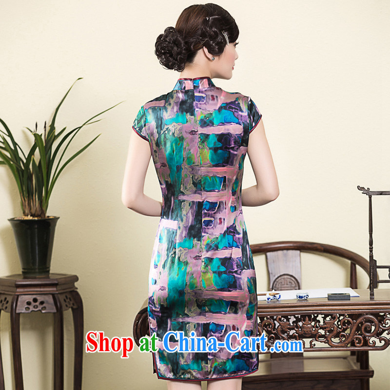 Royal Seal Yin Yue 2015 spring and summer New Silk Cheongsam daily short-sleeved Ethnic Wind cheongsam dress Stylish retro improved picture color XL seal, Yin Yue, shopping on the Internet