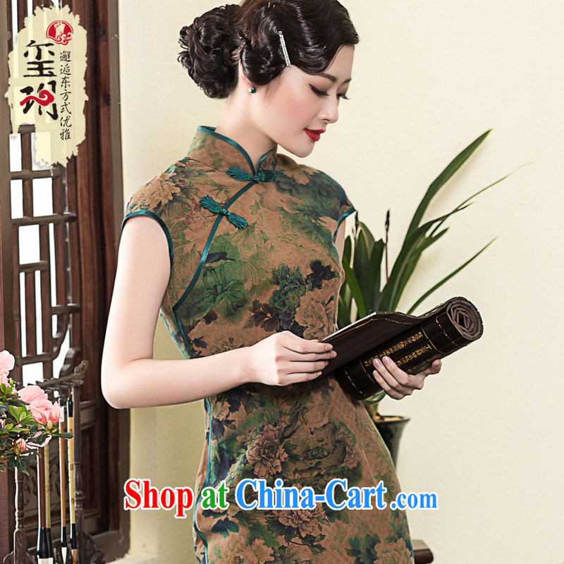 Seal 2015 Yin Yue Hong Kong cloud yarn long, improved cheongsam retro elegant silk short-sleeved summer dress picture color L pre-sale 15 days, seal Yin Yue, shopping on the Internet