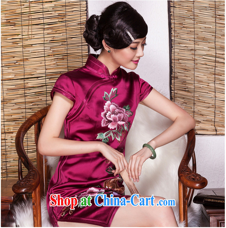 Yin Yue seal 2015 high-end summer push manually embroidered heavy Silk Cheongsam retro Korea Shanghai embroidery dress skirt wine red XL pre-sale 30 Days pictures, price, brand platters! Elections are good character, the national distribution, so why buy now enjoy more preferential! Health