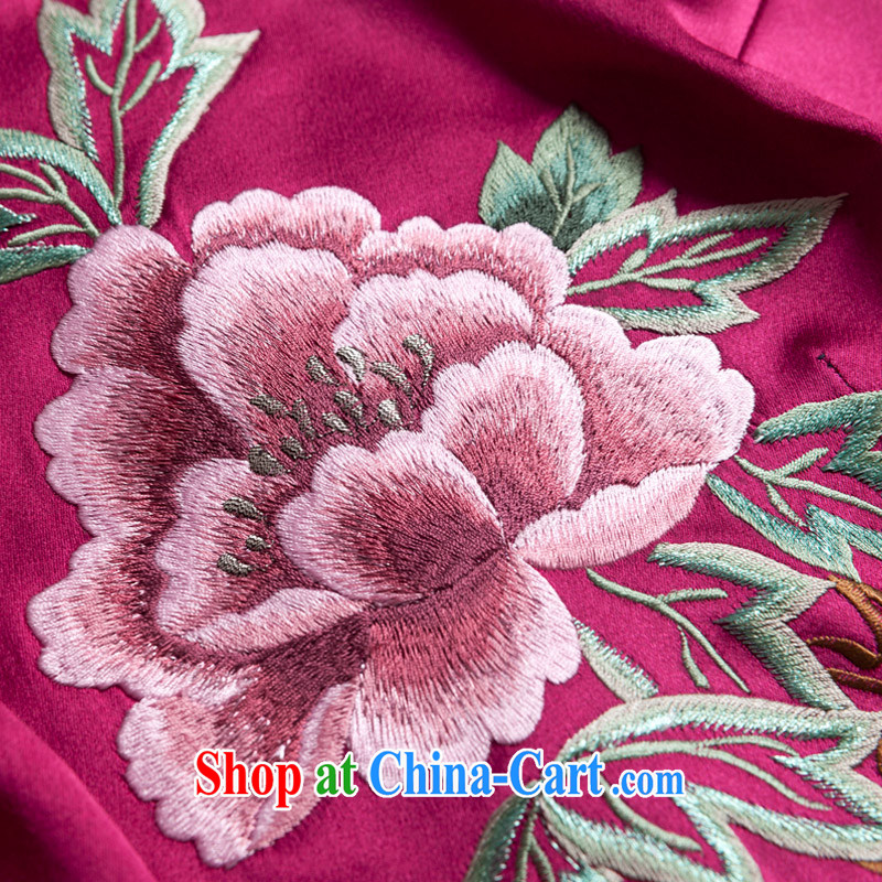 Yin Yue seal 2015 high-end summer push manually embroidered heavy Silk Cheongsam retro Korea Shanghai embroidery dress skirt wine red XL pre-sale 30 days, seal Yin Yue, shopping on the Internet
