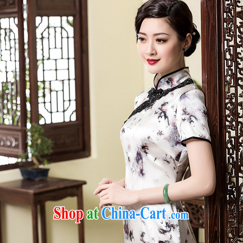 Yin Yue seal 2015 spring and summer new retro Silk Cheongsam dress Korea improved lace edge elegant and exclusive dresses picture color XL pre-sale 20 days, seal Yin Yue, shopping on the Internet