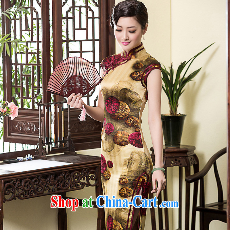 Yin Yue seal original silk, long, Ms. antique elegant qipao sauna silk summer style everyday dress skirt picture color L