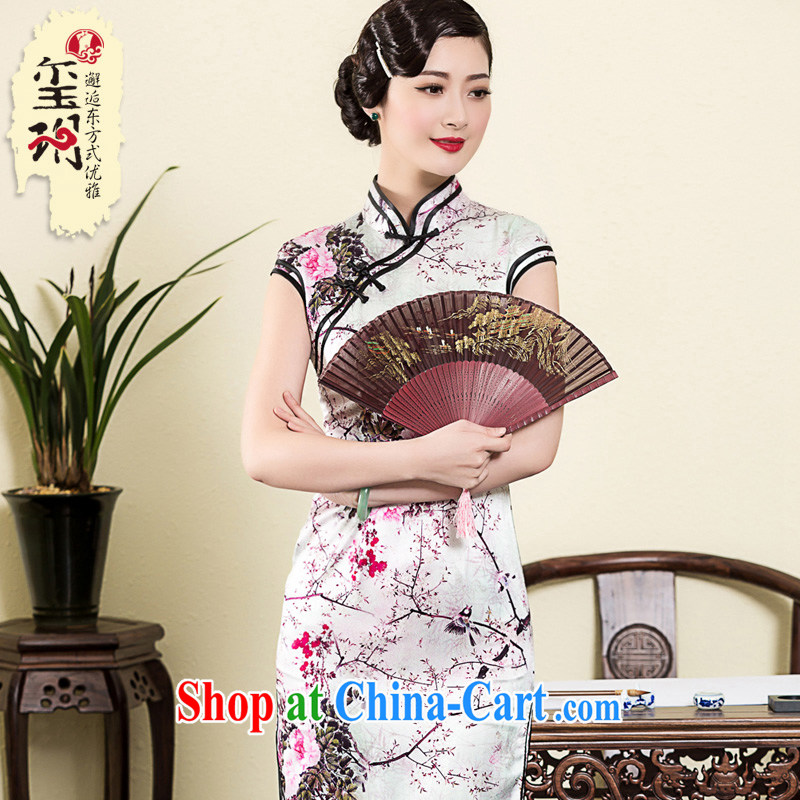 Yin Yue seal 2015 spring and summer new high-end heavy Silk Cheongsam elegant stamp sauna silk-dress outfit picture color XL seal, Yin Yue, shopping on the Internet