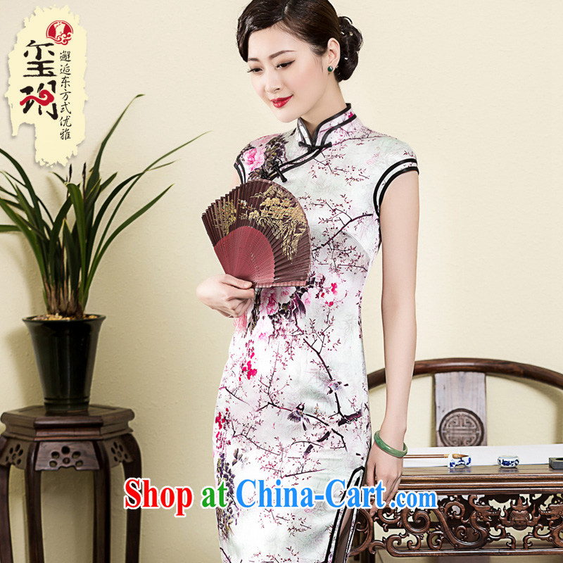 Yin Yue seal 2015 spring and summer new high-end heavy Silk Cheongsam elegant stamp sauna silk-dress outfit picture color XL seal, Yin Yue, shopping on the Internet
