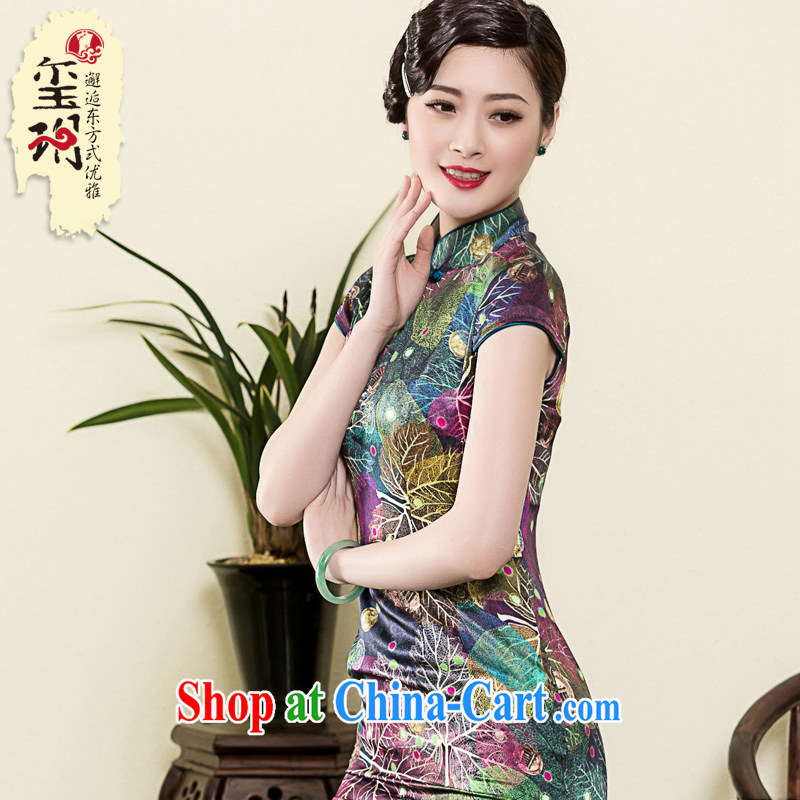 Yin Yue seal 2015 spring and summer new heavy Silk Cheongsam banquet art stamp improved day-dresses, skirts picture color M seal, Yin Yue, and shopping on the Internet