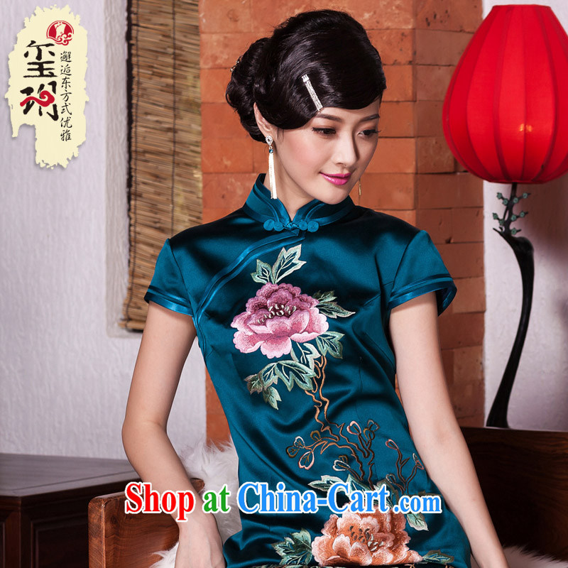 Seal 2015 confirming the Satin silk embroidery cheongsam upscale Ethnic Wind improved manual and embroidery, stylish dresses picture color XL seal, Yin Yue, shopping on the Internet