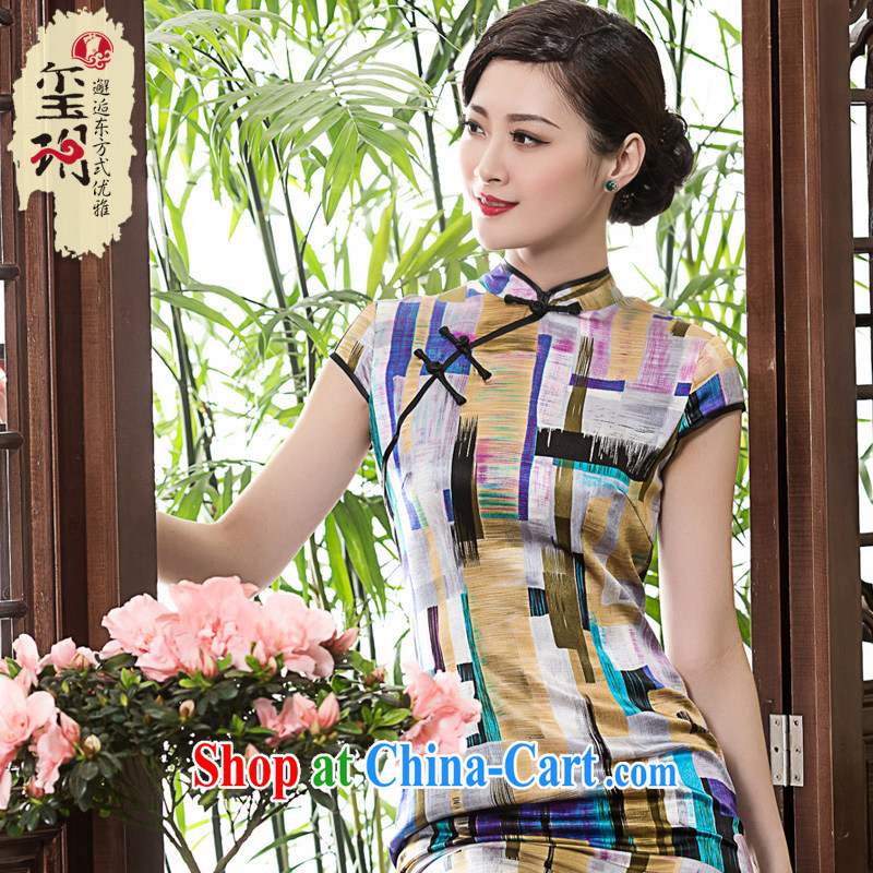 Yin Yue seal 2015 heavy silk sauna summer Silk Cheongsam improved, stamp daily short cheongsam dress picture color L seal, Yin Yue, shopping on the Internet