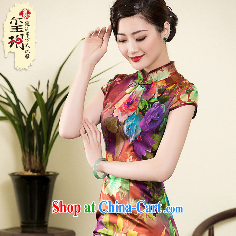 Yin Yue 2015 autumn new Korea Wind Flower heavy Silk Cheongsam daily retro banquet, qipao dress picture color XL seal, Yin Yue, shopping on the Internet