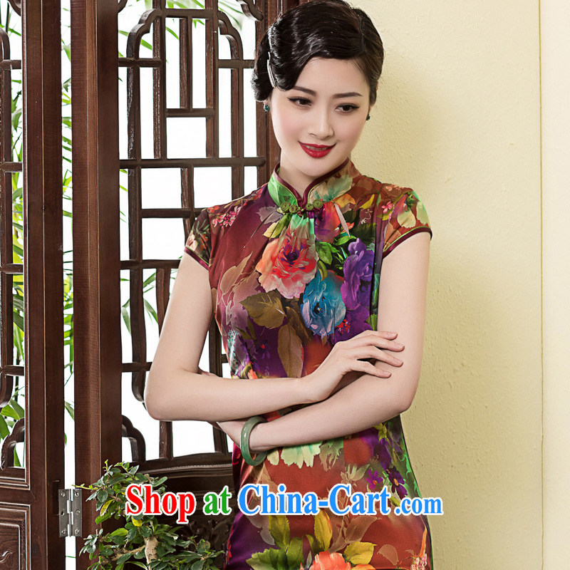 Yin Yue 2015 autumn new Korea Wind Flower heavy Silk Cheongsam daily retro banquet, qipao dress picture color XL seal, Yin Yue, shopping on the Internet