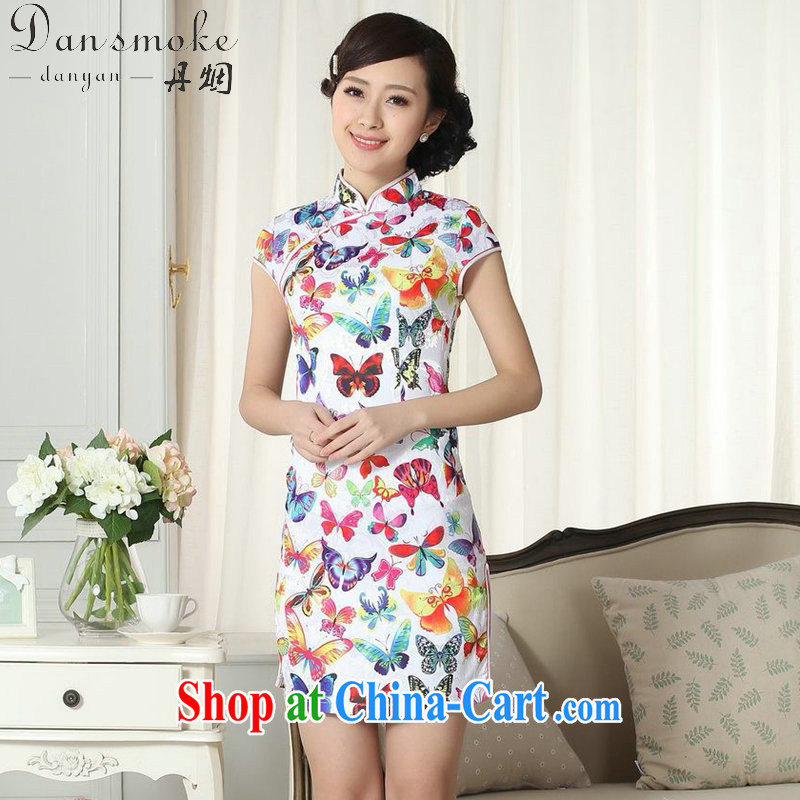 Dan smoke summer new female lady stylish jacquard cotton cultivating short qipao group, for a tight Chinese qipao gown D 0285 2 XL, bin Laden smoke, shopping on the Internet