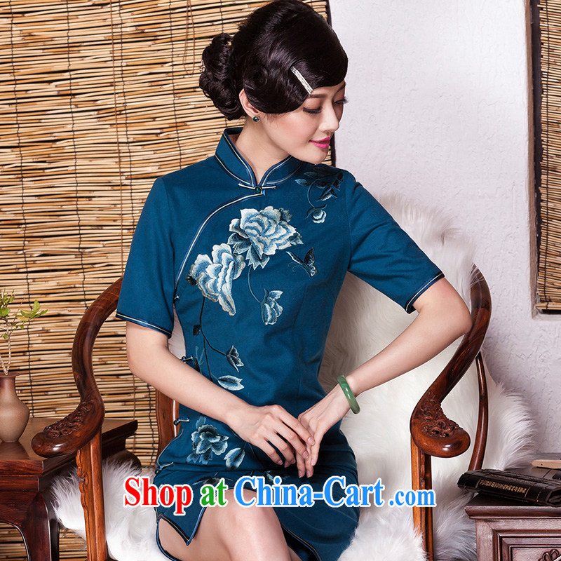 Yin Yue seal winter 2015 new banquet embroidery high-end dresses elegant improvement Ms. cuff cheongsam dress picture color XL