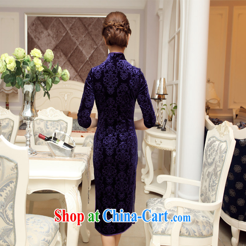 Yin Yue seal 2015 new fall outfit with improved really scouring pads burned flowers and elegant minimalist retro Korea girls dresses purple XXXL seal, Yin Yue, shopping on the Internet