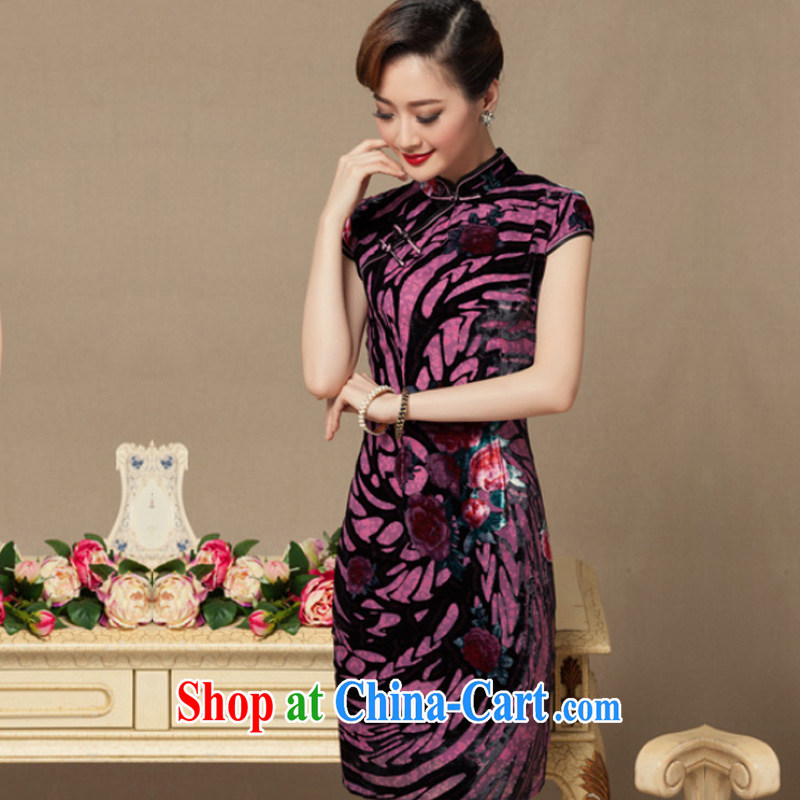 Yin Yue NARS summer 2015 new, short cheongsam silk black lint-free cloth flower cheongsam dress improved daily evening gown picture color XXXXL seal, Yin Yue, shopping on the Internet
