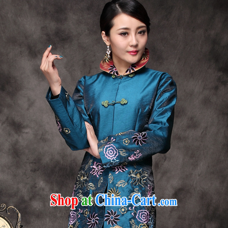 Yin Yue seal 2015 winter Chinese national code jacket retro, mom with Chinese Embroidery T-shirt-tie turquoise L seal, Yin Yue, shopping on the Internet