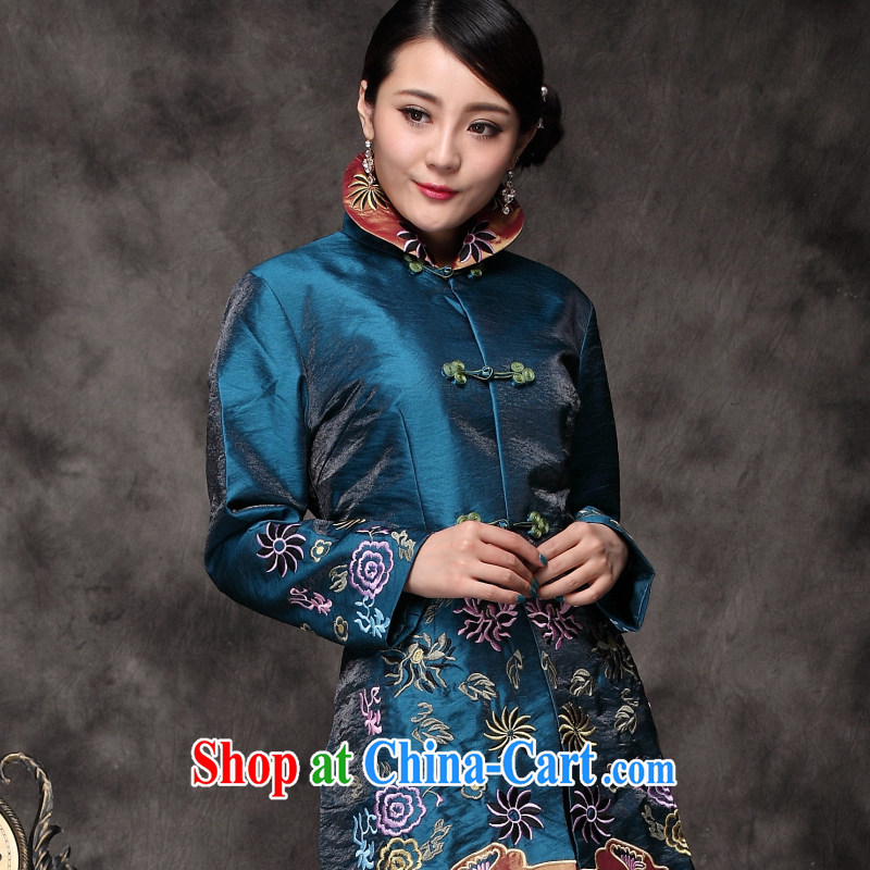 Yin Yue seal 2015 winter Chinese national code jacket retro, mom with Chinese Embroidery T-shirt-tie turquoise L seal, Yin Yue, shopping on the Internet