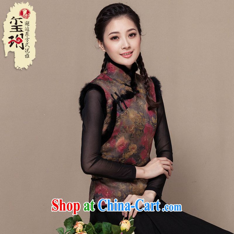 Yin Yue seal winter 2015 new Hong Kong cloud yarn antique Chinese vest silk Chinese qipao style vest jacket picture color M