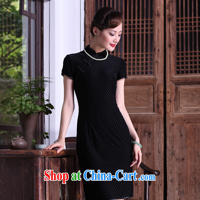 Yin Yue seal of Ms. retro style dresses short autumn really wool Chinese qipao dress daily improved black short-sleeved M seal, Yin Yue, shopping on the Internet